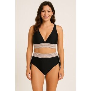 NWT Blooming Jelly Womens Bikini Set Size L Black Knit High Waist Beach Swimwear